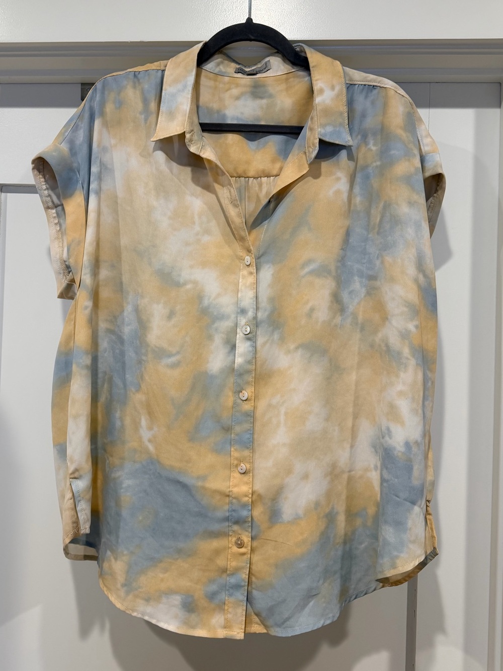 Wishlist Apparel Tie Dye Button Down Shirt Blue Yellow Size M/L Oversized Boxy